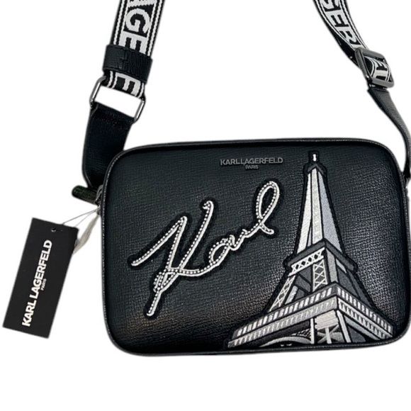 Karl Lagerfeld Maybelle Eilffel Tower Camera Crossbody Bag Black New $198 - Picture 2 of 4